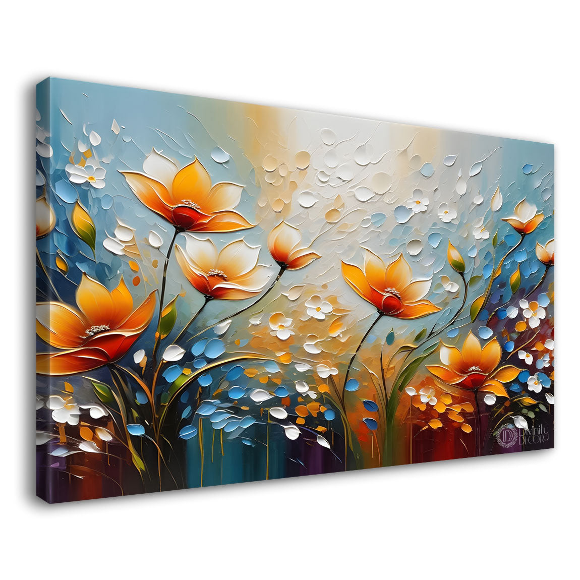 Orange flowers in blue background- Design - Flower-208