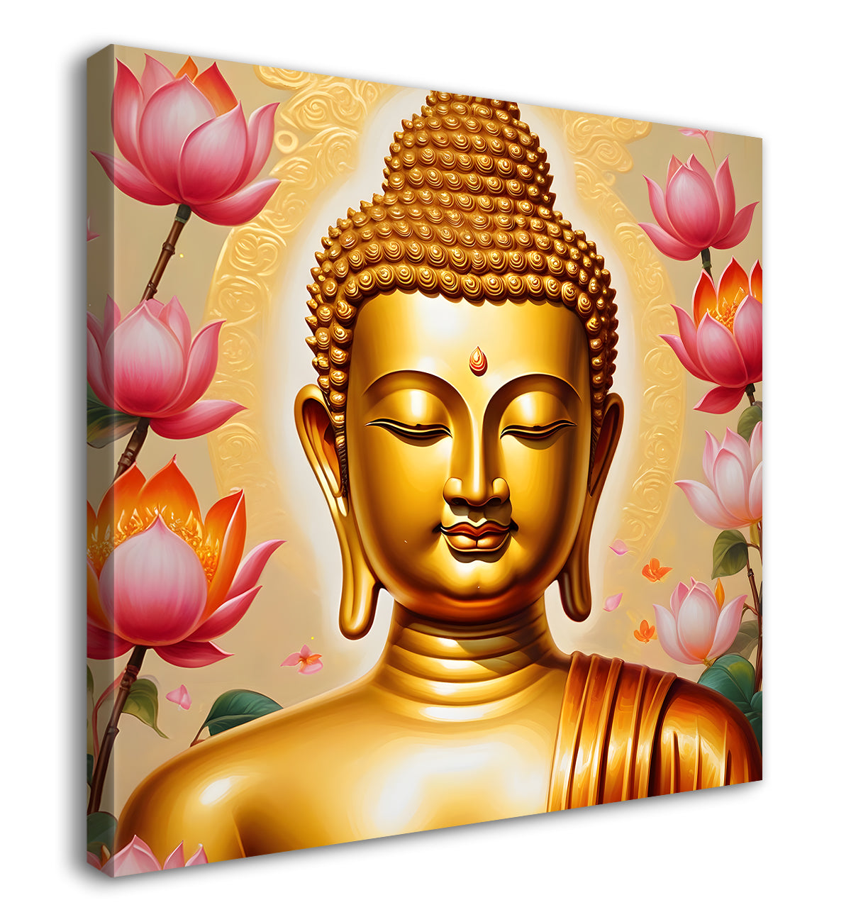 Golden buddha with lotuses background   24x24 inch Buddha-S-208