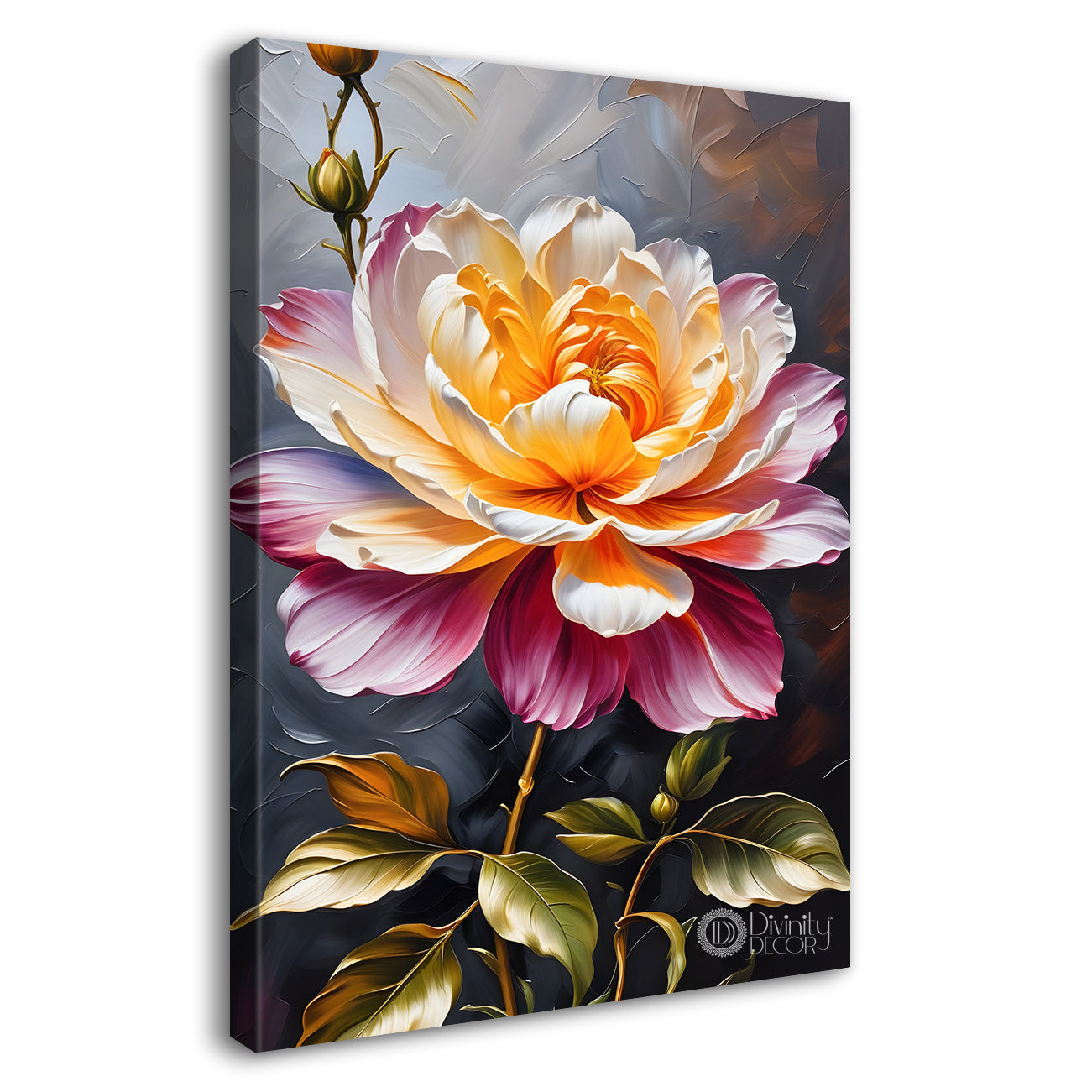 Pink flowers in grey textured painting - Flower-V-209