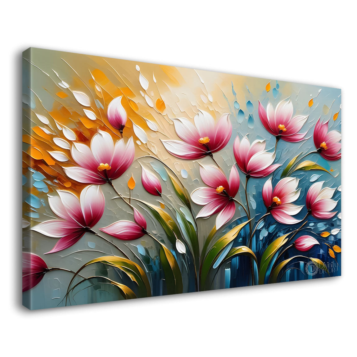 Pink flowers in blue background- Design - Flower-209