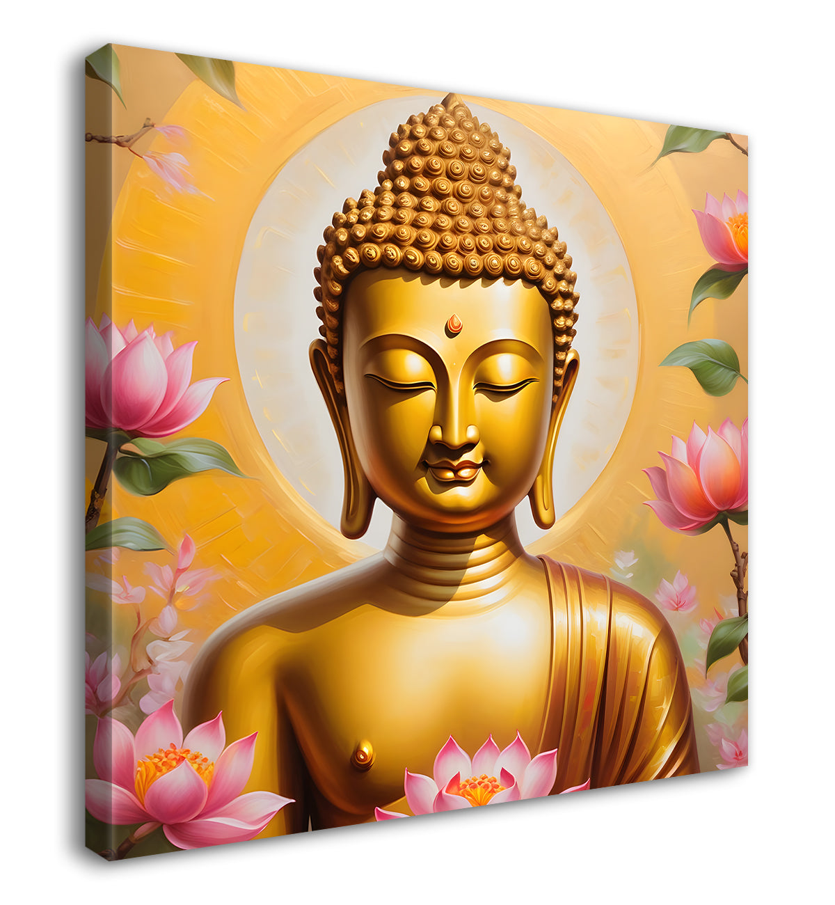 Golden buddha with lotuses background  24x24 inch Buddha-S-209