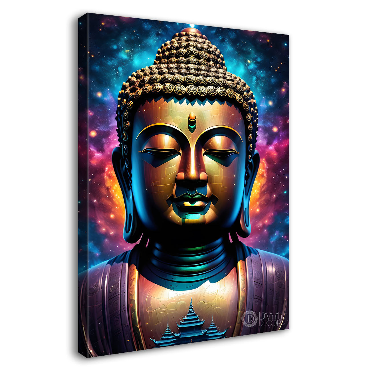 Blue face buddha with colourful and dark texturd oil paintingBuddha-V-209