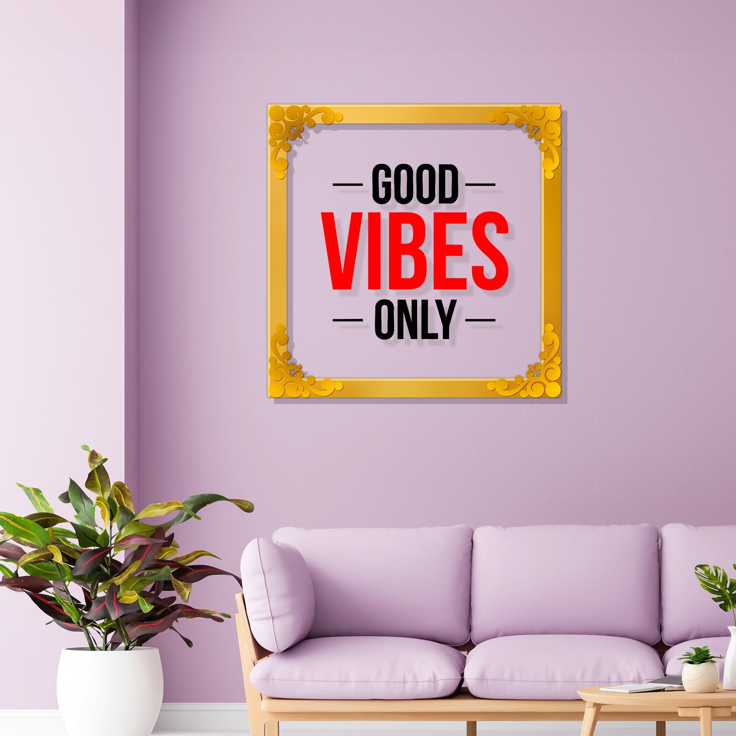 Good vibes only Golden Plaque for Gifting, Wall Decor Clear UV print with Golden Border-20