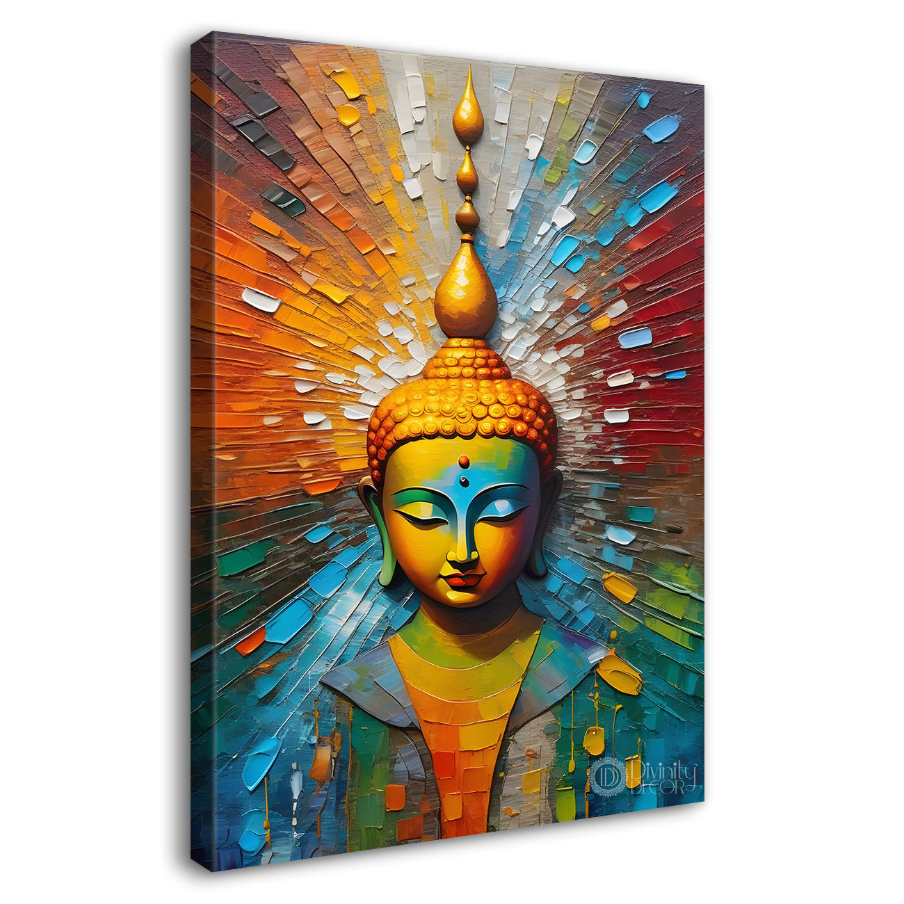 Golden buddha with colourful background textured painting - Buddha-V-20