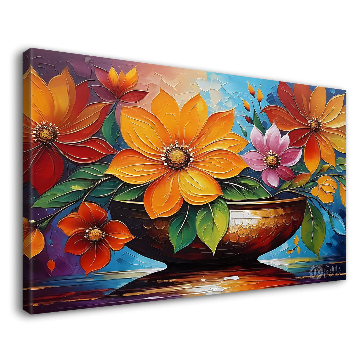 Colorful flowers with blue textured painting - Design - Flower-20