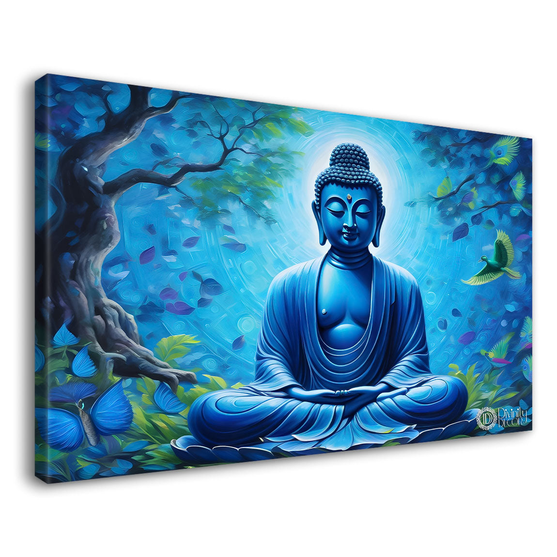 Buddha with light blue textured painting Canvas Wall Painting - Buddha-20