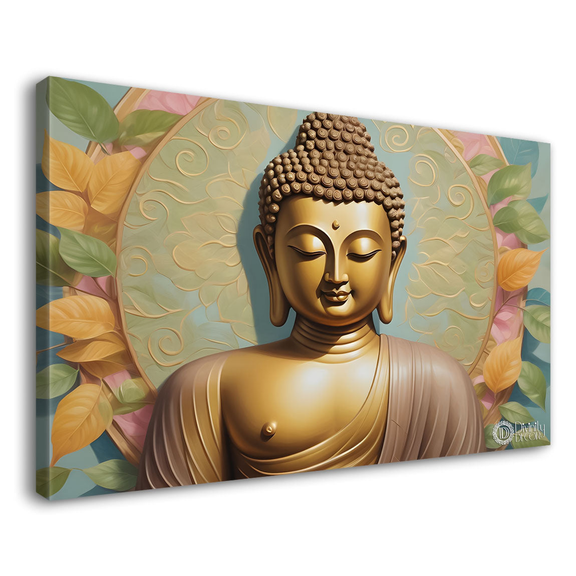 Golden buddha with light textured background painting Canvas Wall Painting - Buddha-210
