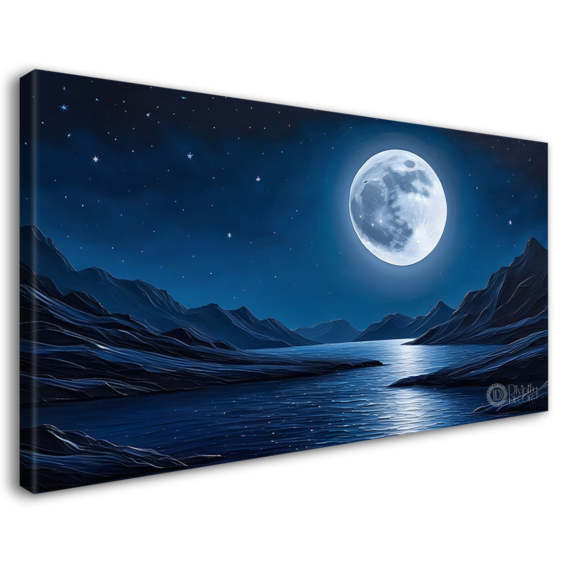 Mountains with river and moon painting Canvas Painting - Nature Art -210