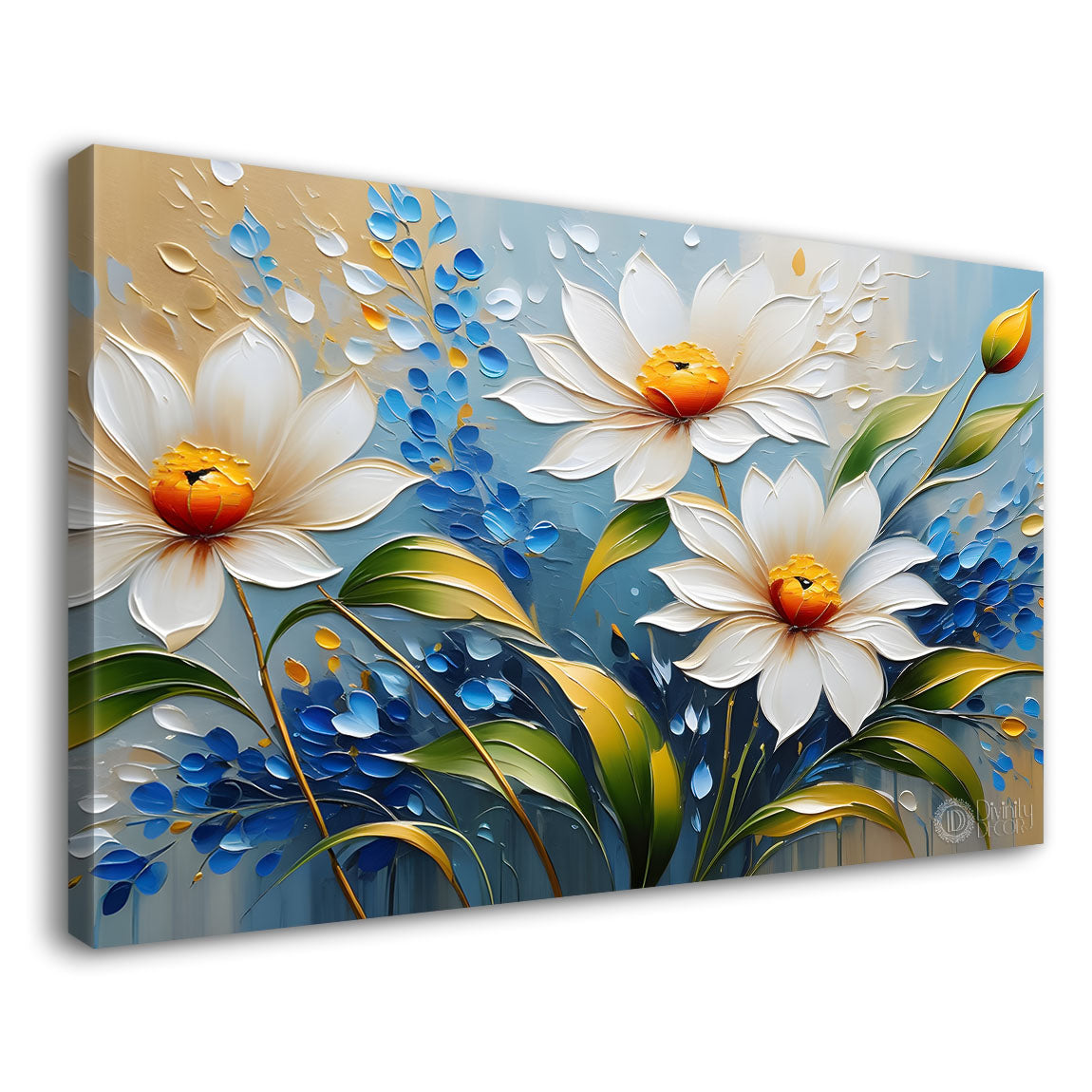 White flowers in blue background- Design - Flower-210