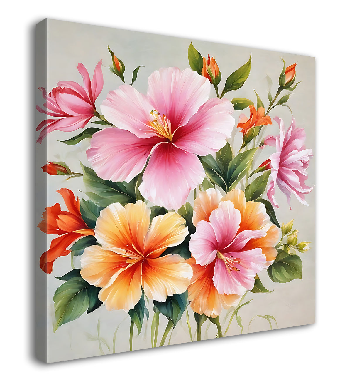 Pink and yellow flowers in grey background - Flower-S-210