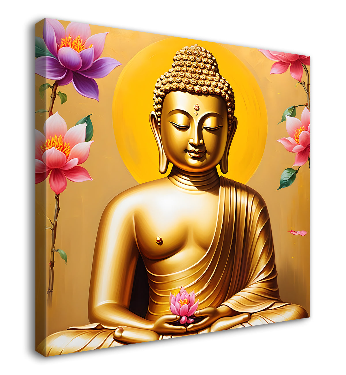 Golden buddha with lotuses background  24x24 inch Buddha-S-210