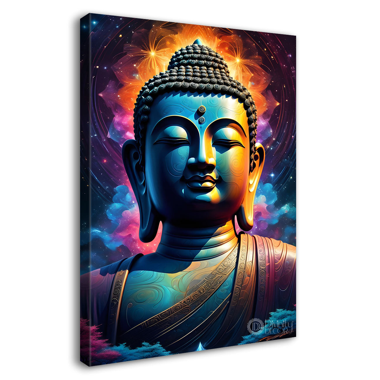 Blue face buddha with colourful and dark texturd oil painting Buddha-V-210
