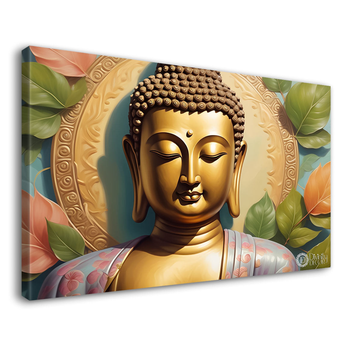 Golden buddha with light textured background painting Canvas Wall Painting - Buddha-211