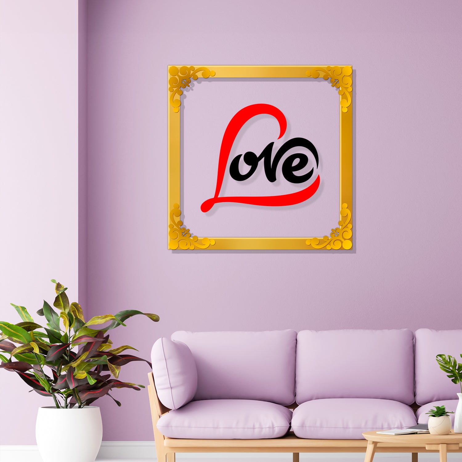 Love Golden Plaque for Gifting, Wall Décor Clear UV print with Golden Border-211