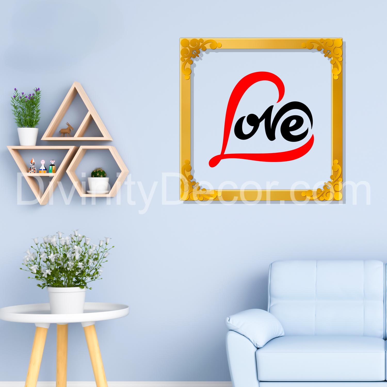 Love Golden Plaque for Gifting, Wall Décor Clear UV print with Golden Border-211