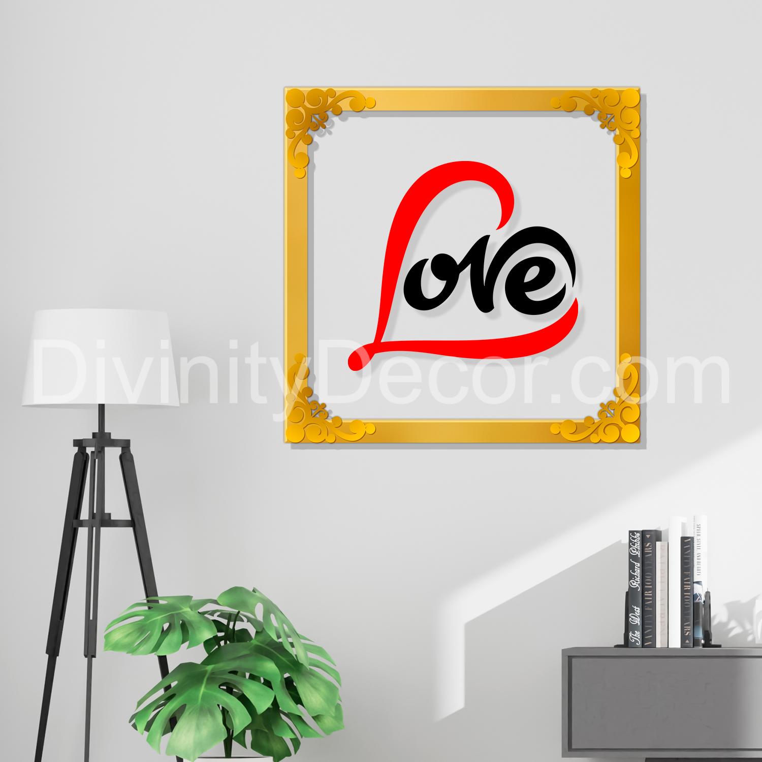 Love Golden Plaque for Gifting, Wall Décor Clear UV print with Golden Border-211