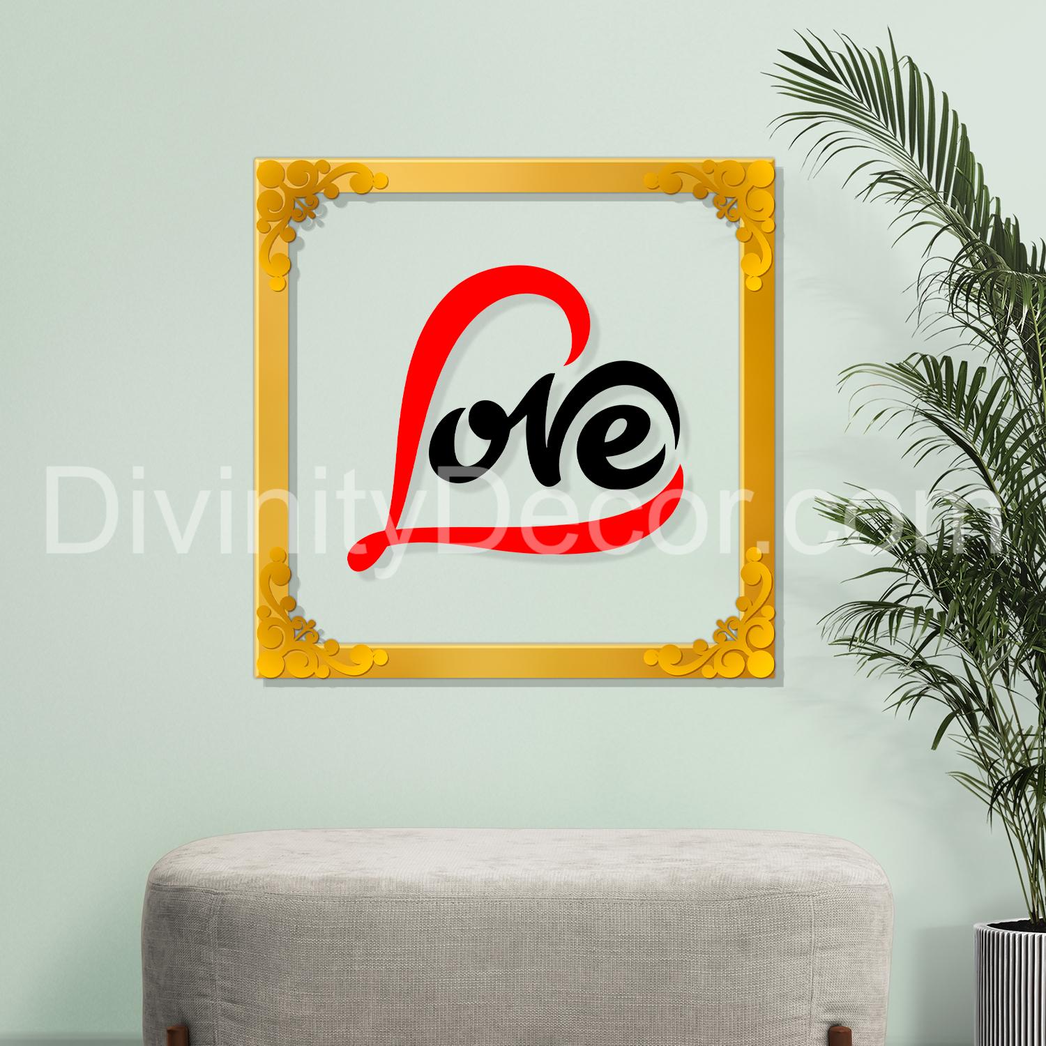 Love Golden Plaque for Gifting, Wall Décor Clear UV print with Golden Border-211