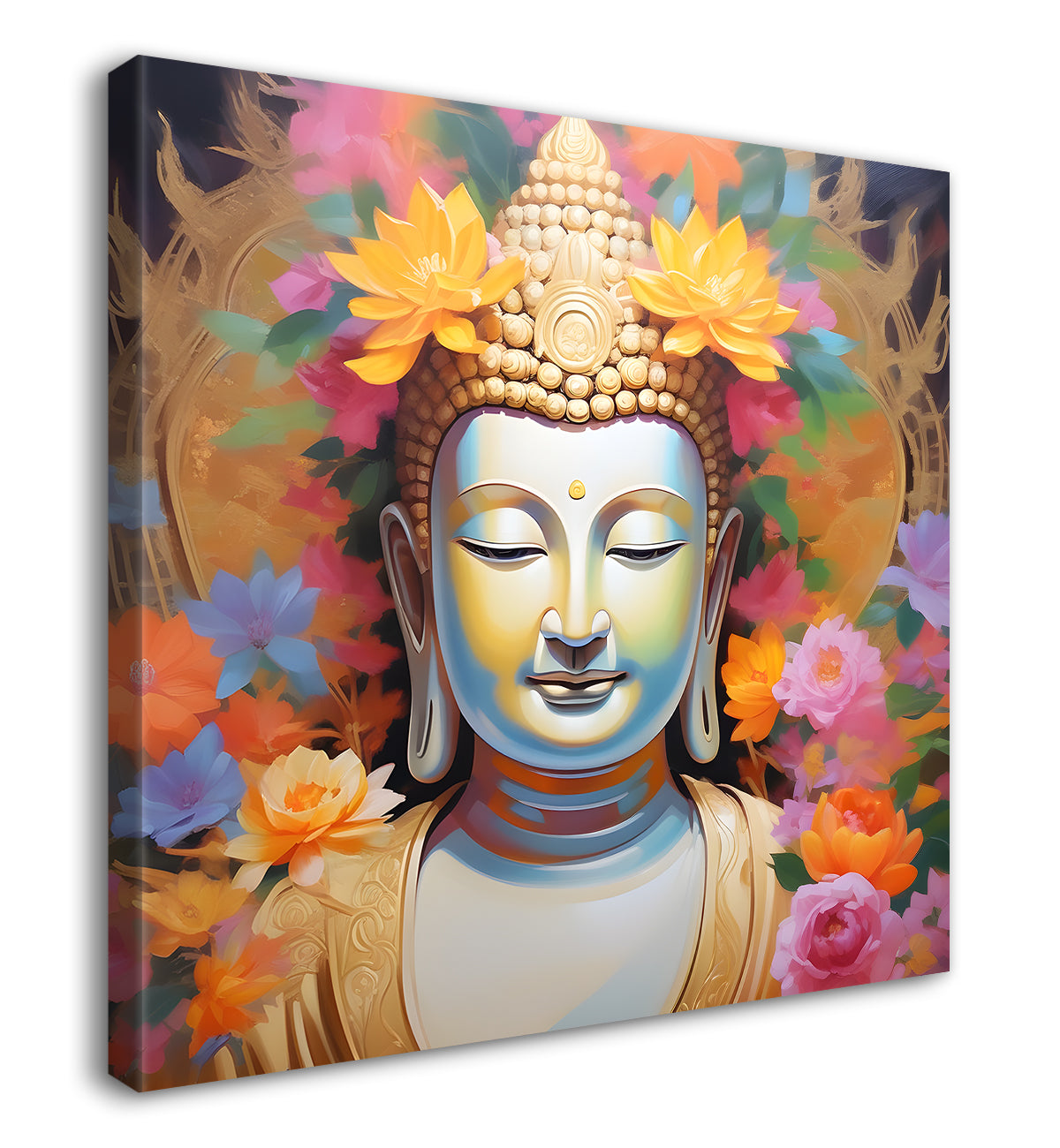 White face of buddha with lotuses background 24x24 inch Buddha-S-211