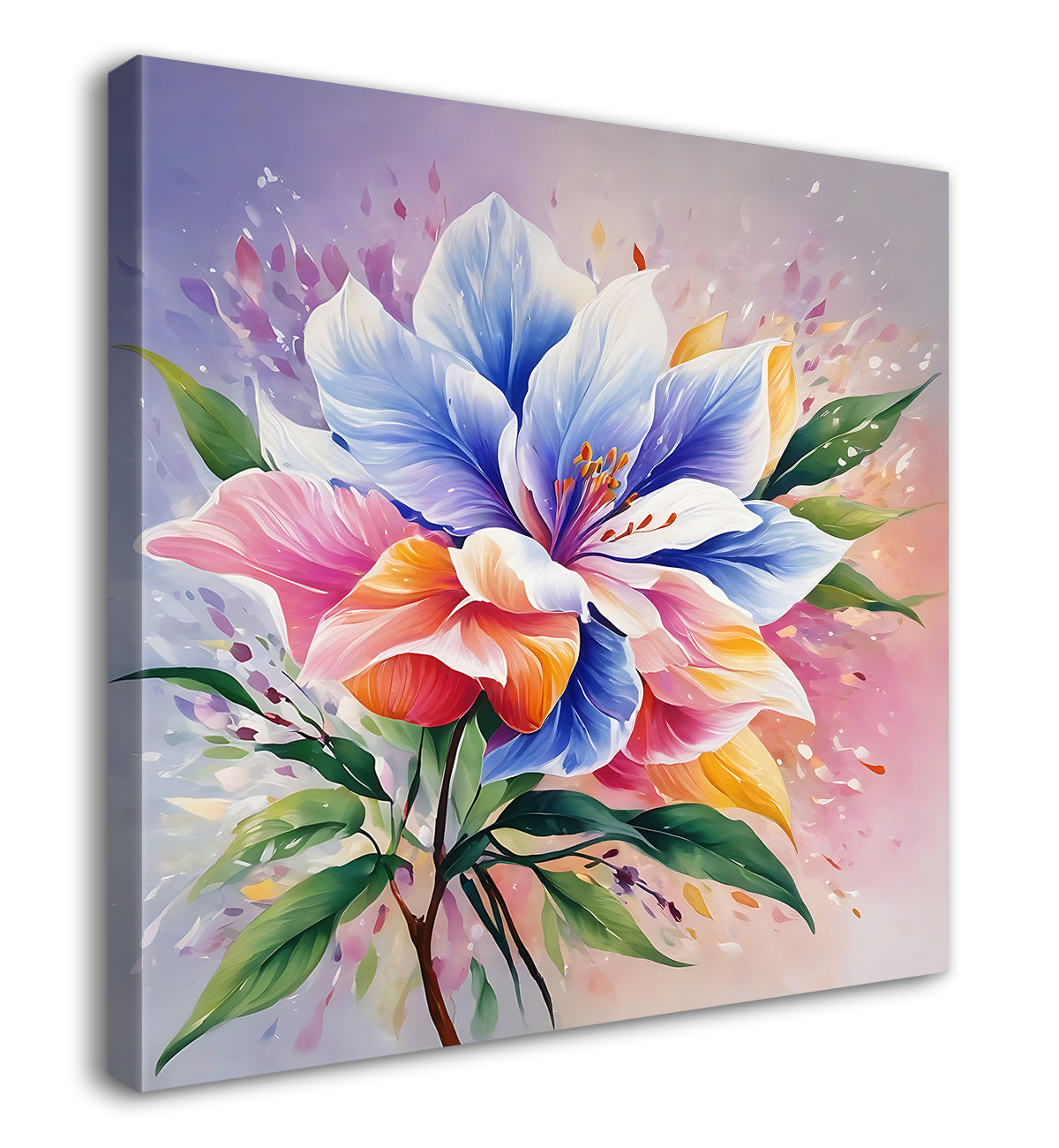 Blue and pink flowers textured painting - Flower-S-211