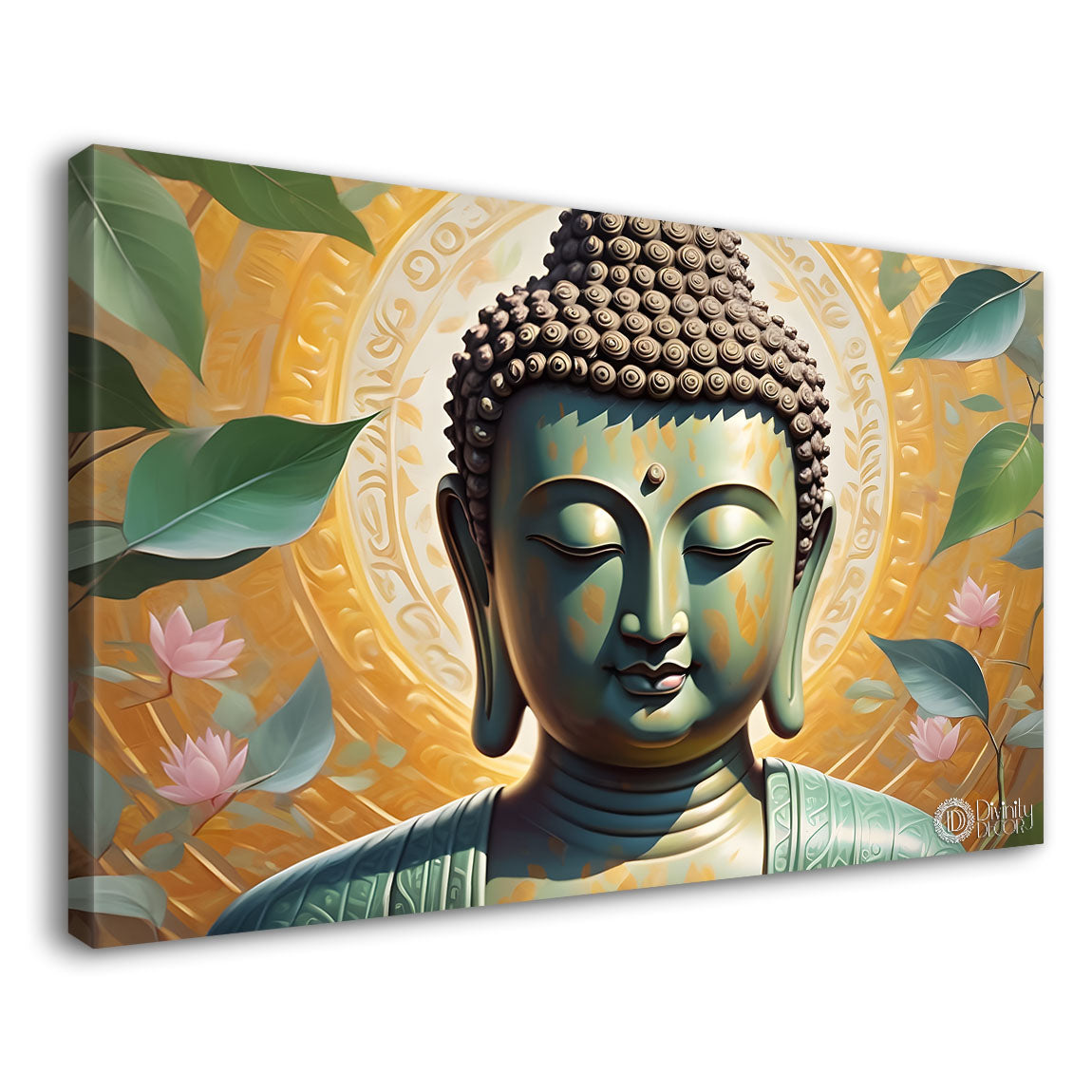 Golden buddha with light textured background painting Canvas Wall Painting - Buddha-212