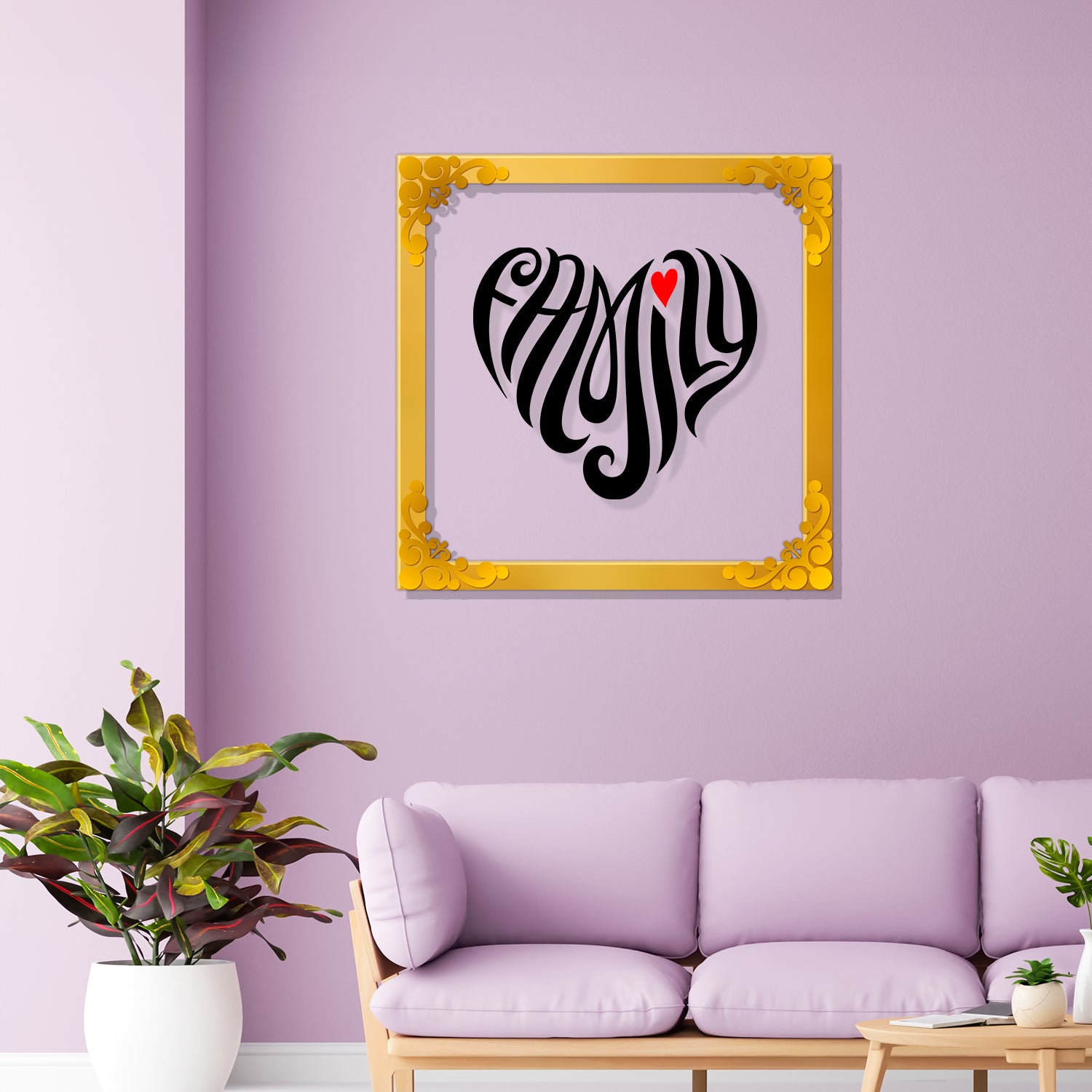 Family Golden Plaque for Gifting, Wall Décor Clear UV print with Golden Border-212