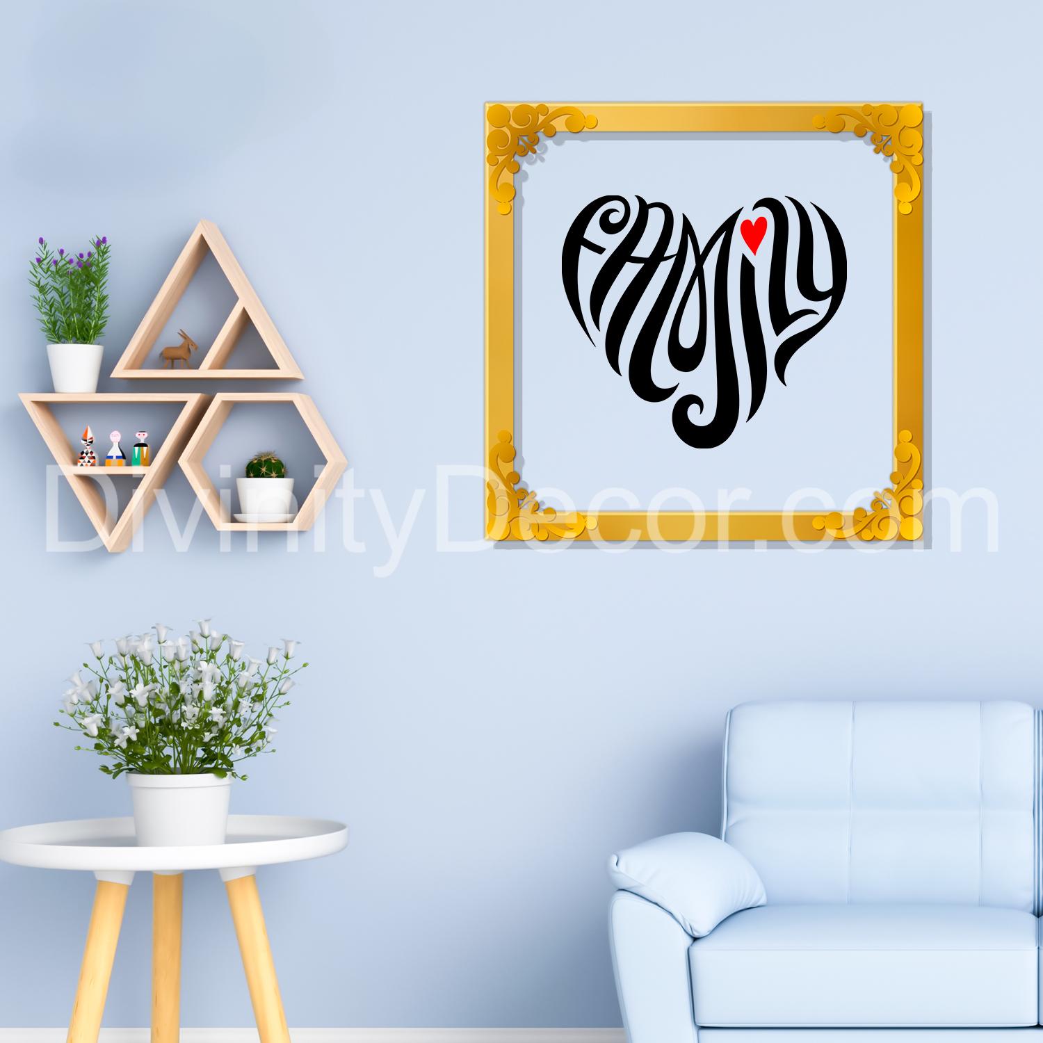 Family Golden Plaque for Gifting, Wall Décor Clear UV print with Golden Border-212