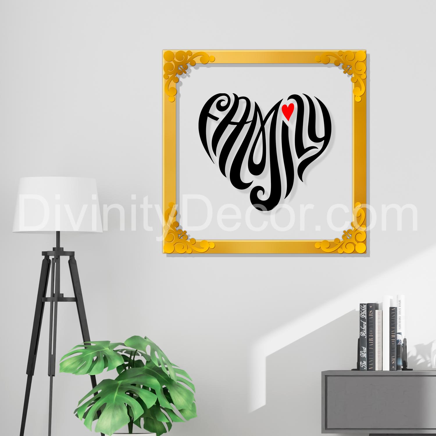 Family Golden Plaque for Gifting, Wall Décor Clear UV print with Golden Border-212