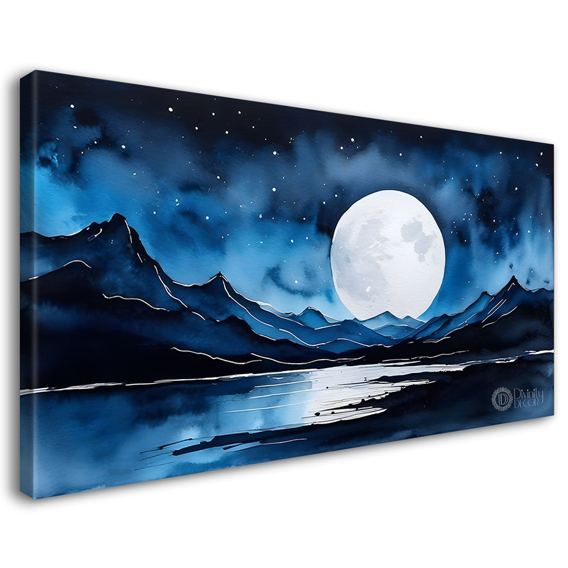 Mountains with river and moon painting Canvas Painting - Nature Art -212