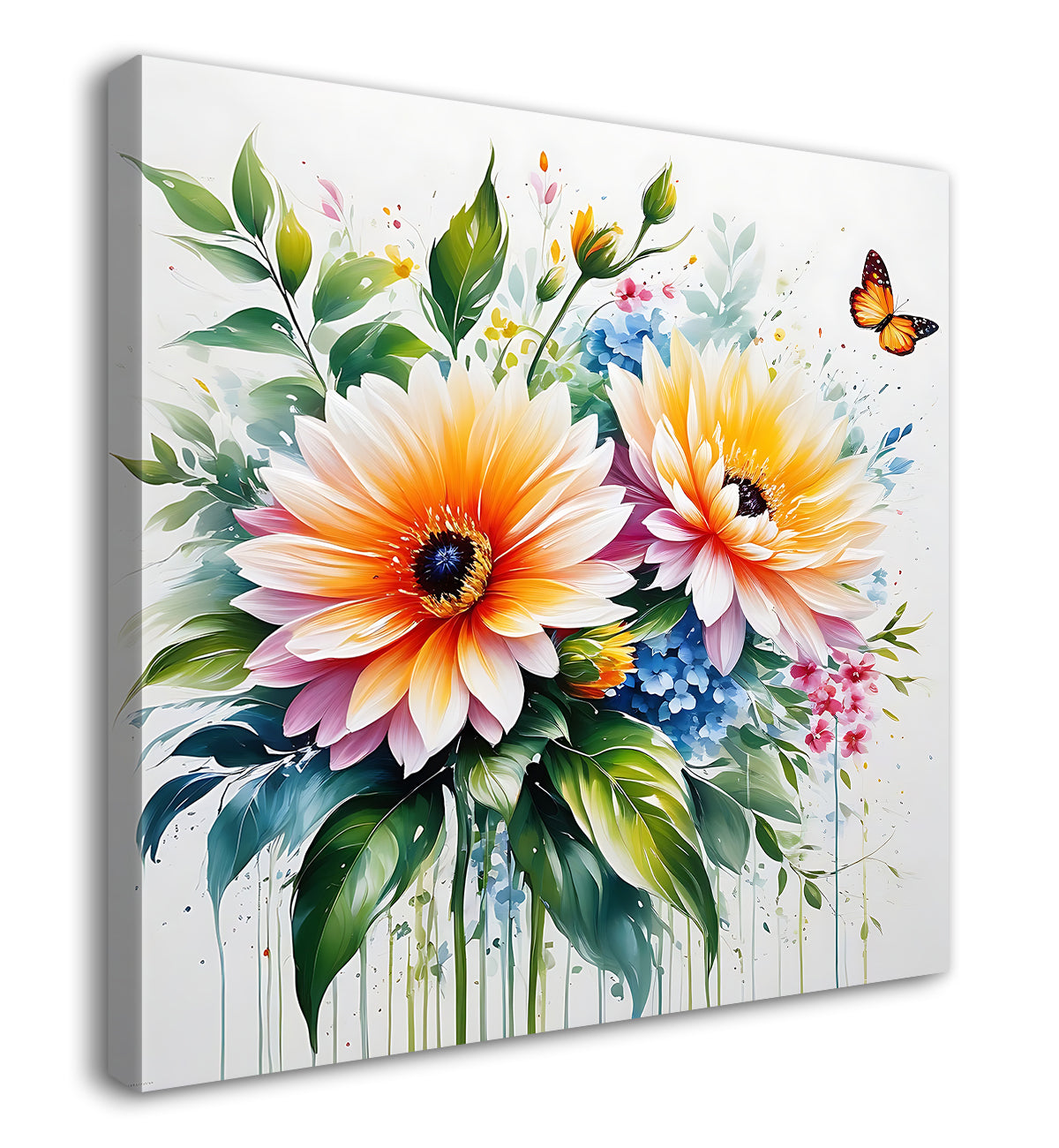 Orange flowers in grey textured painting - Flower-S-212