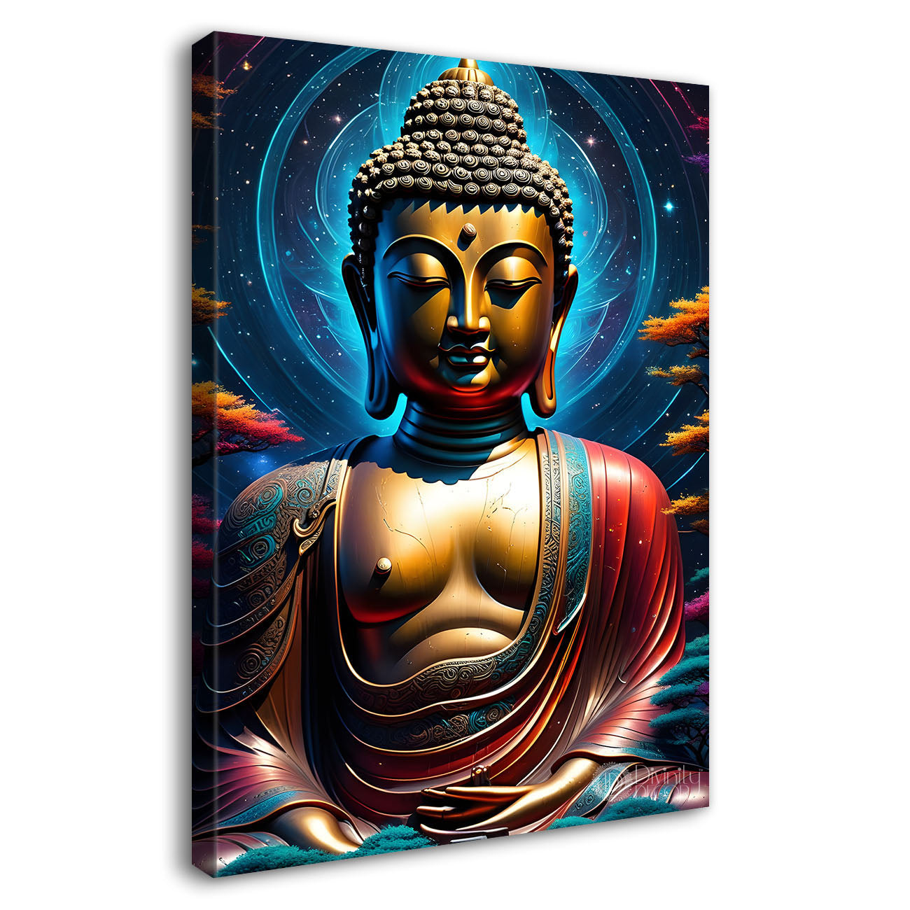 Blue face buddha with colourful and dark texturd oil painting Buddha-V-212