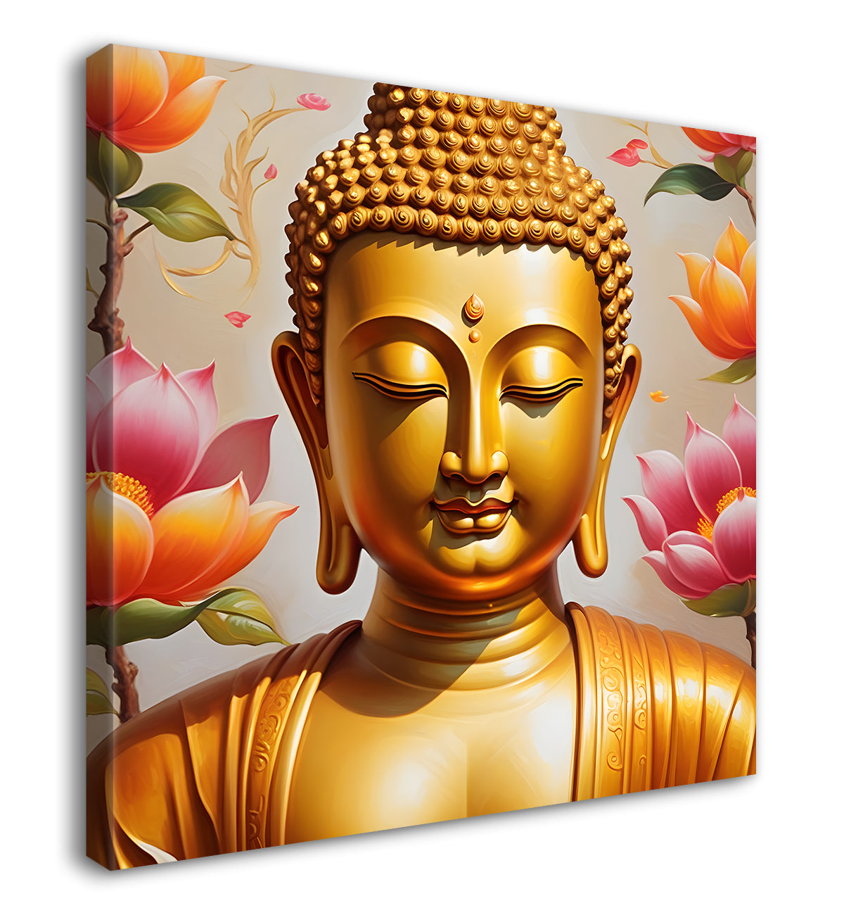 Golden buddha with lotuses background 24x24 inch Buddha-S-212