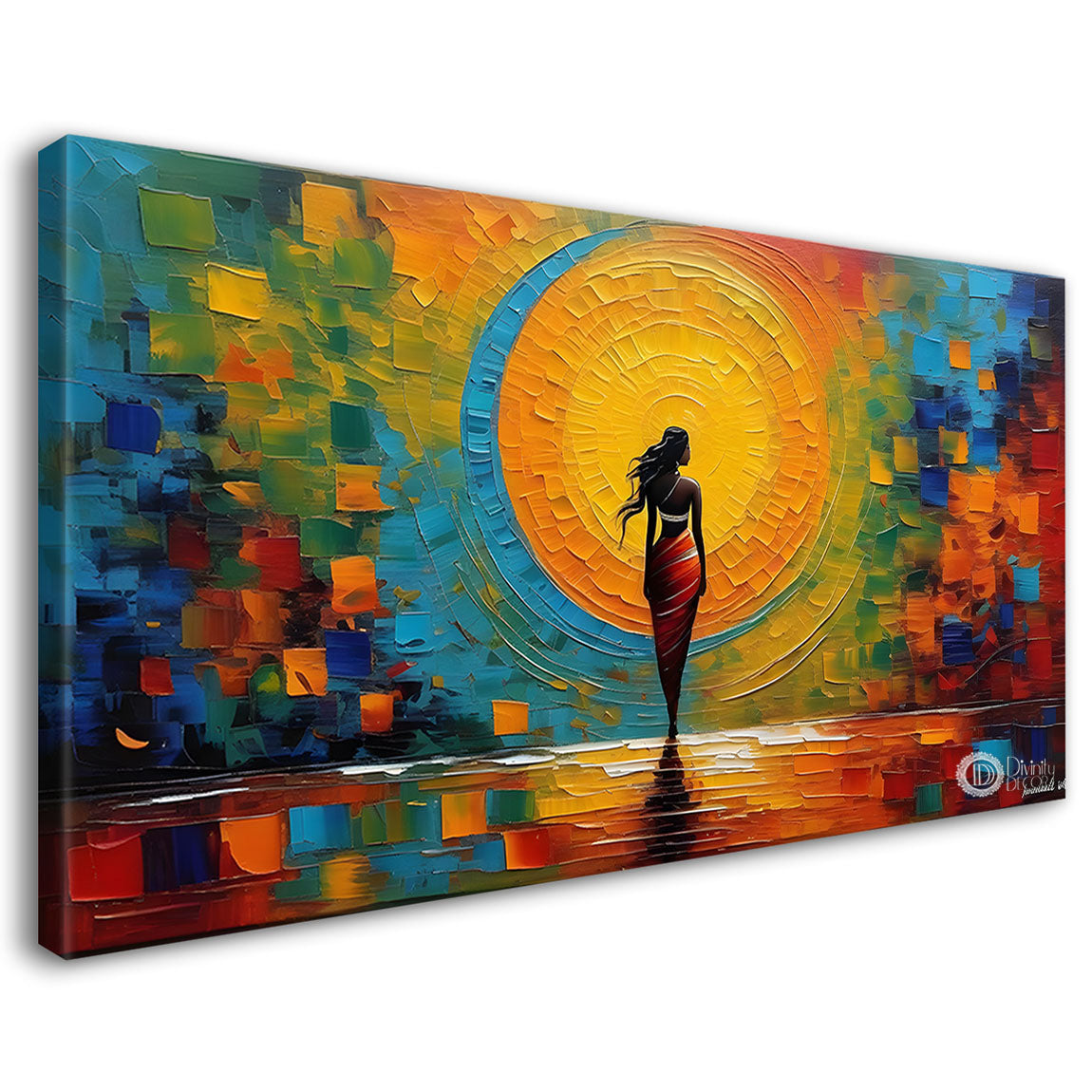 Beautiful lady with bright background textured art Canvas Painting - Design - Modern-L-212