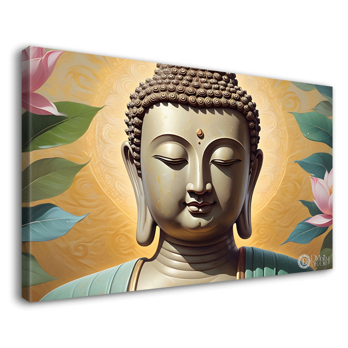Golden buddha with light textured background painting Canvas Wall Painting - Buddha-213