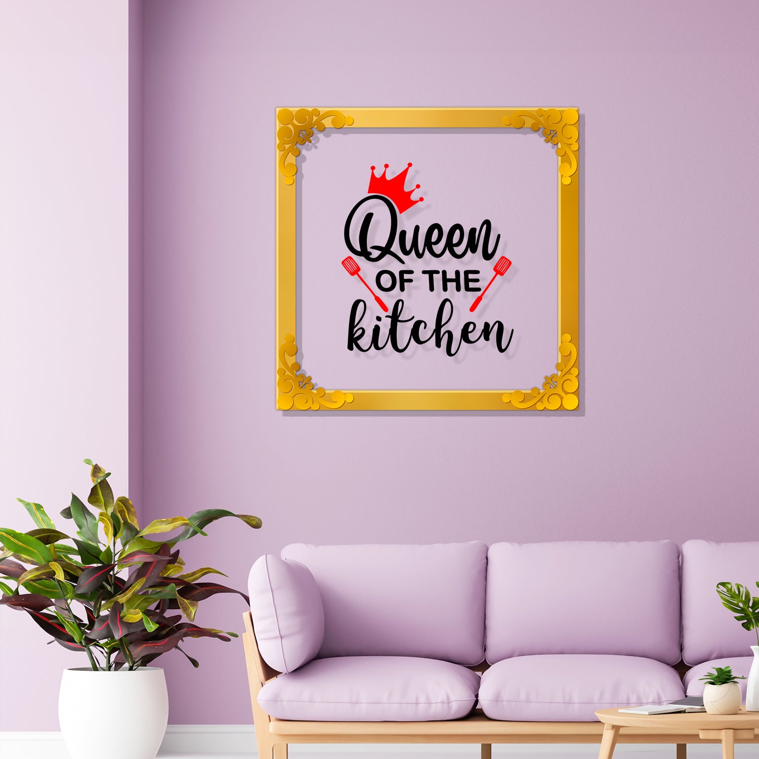 Queen of the kitchen Golden Plaque for Gifting, Wall Décor Clear UV print with Golden Border-213