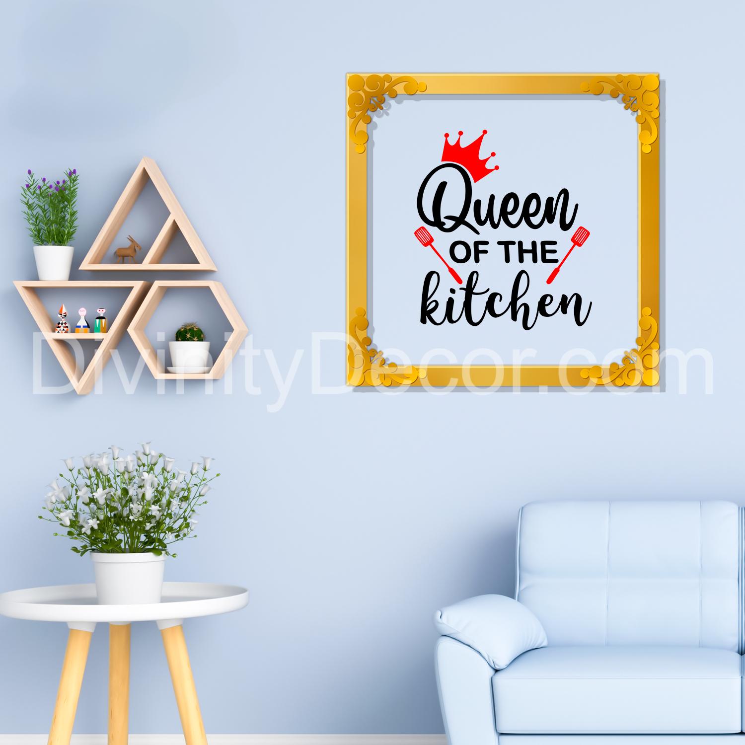 Queen of the kitchen Golden Plaque for Gifting, Wall Décor Clear UV print with Golden Border-213
