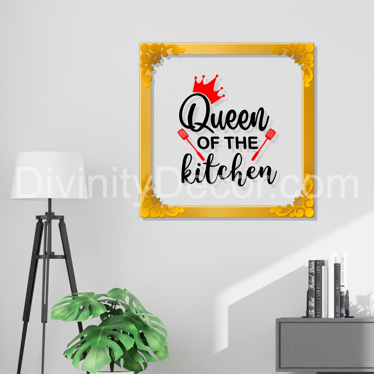 Queen of the kitchen Golden Plaque for Gifting, Wall Décor Clear UV print with Golden Border-213
