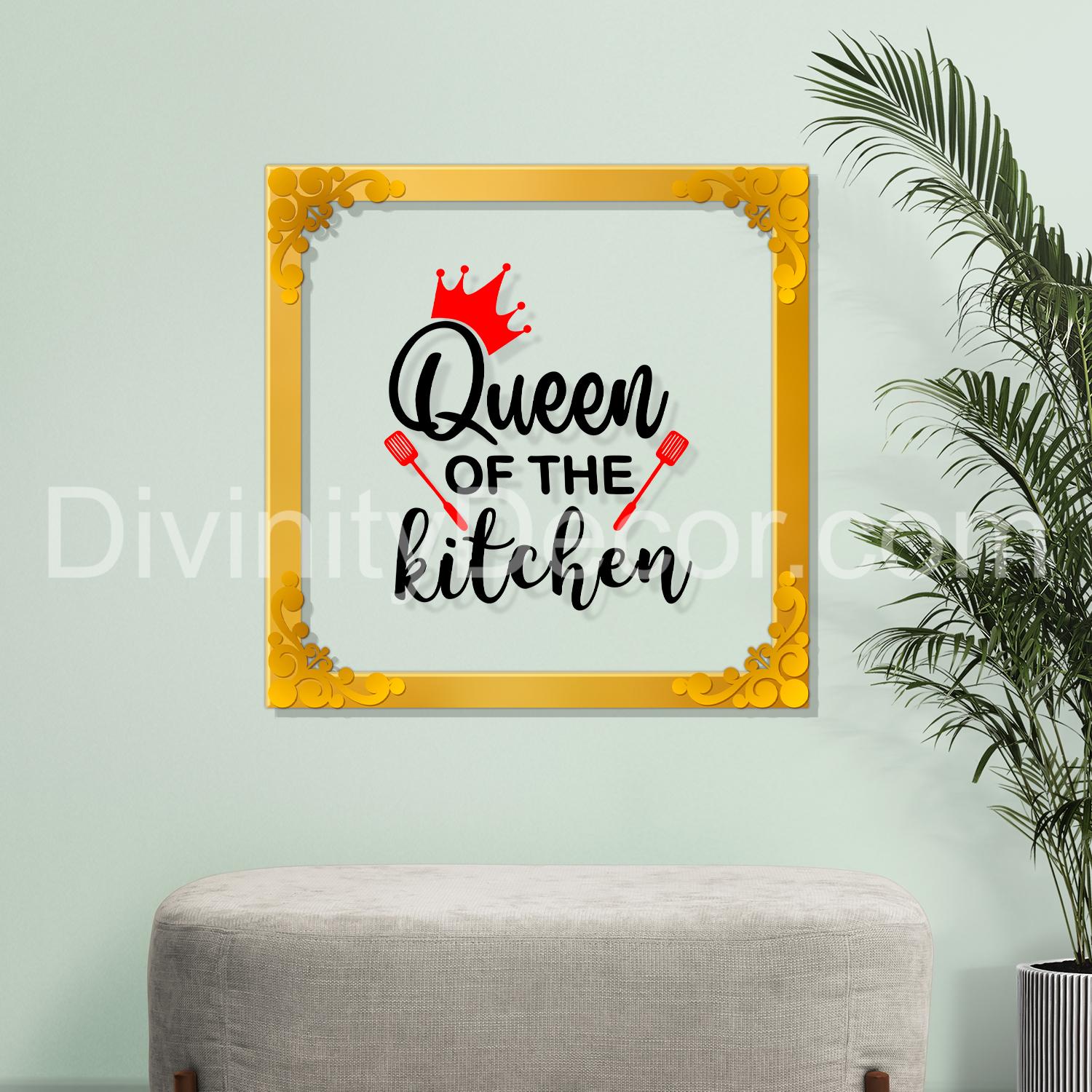 Queen of the kitchen Golden Plaque for Gifting, Wall Décor Clear UV print with Golden Border-213
