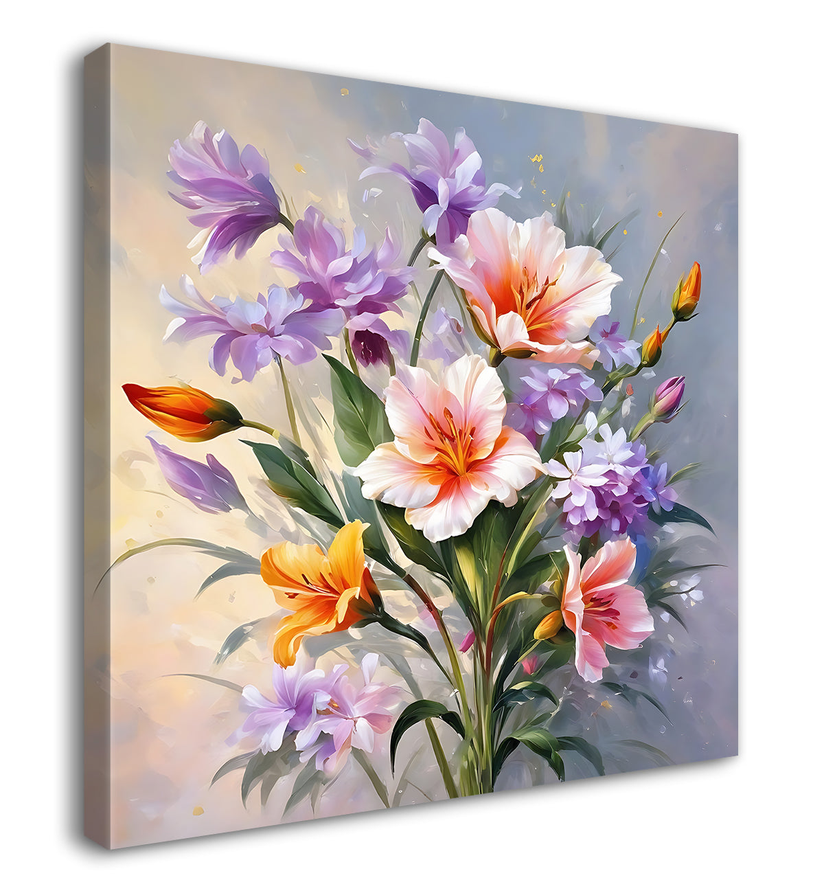 Orange flowers in grey textured painting - Flower-S-213