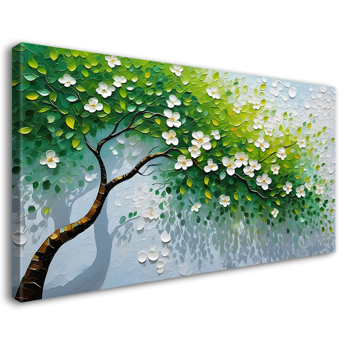 White flower tree in textured background oil painting- Design - Tree-213
