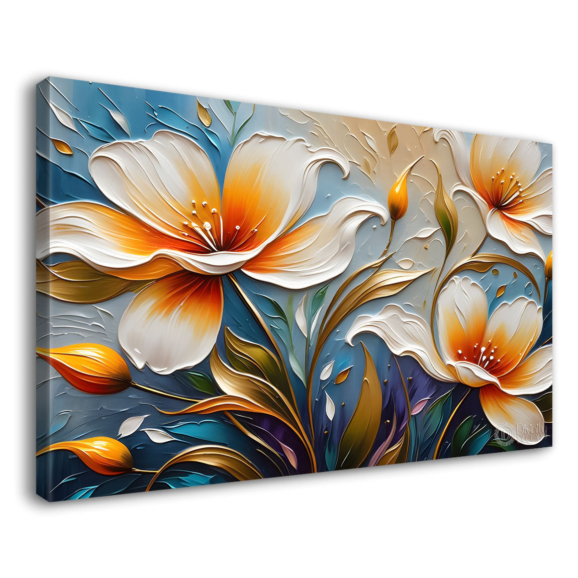 White flowers in blue background- Design - Flower-213