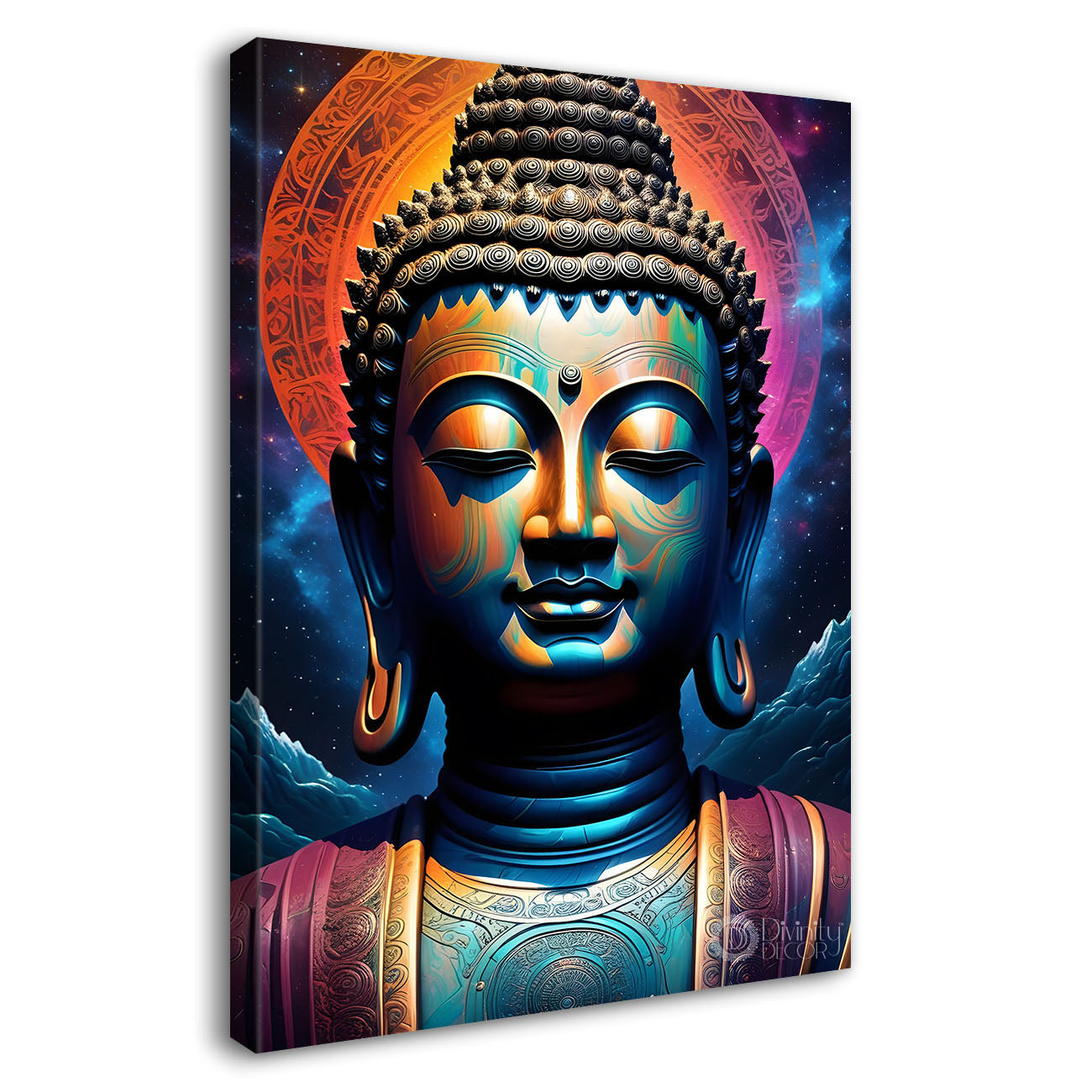 Blue face buddha with colourful and dark texturd oil painting Buddha-V-213