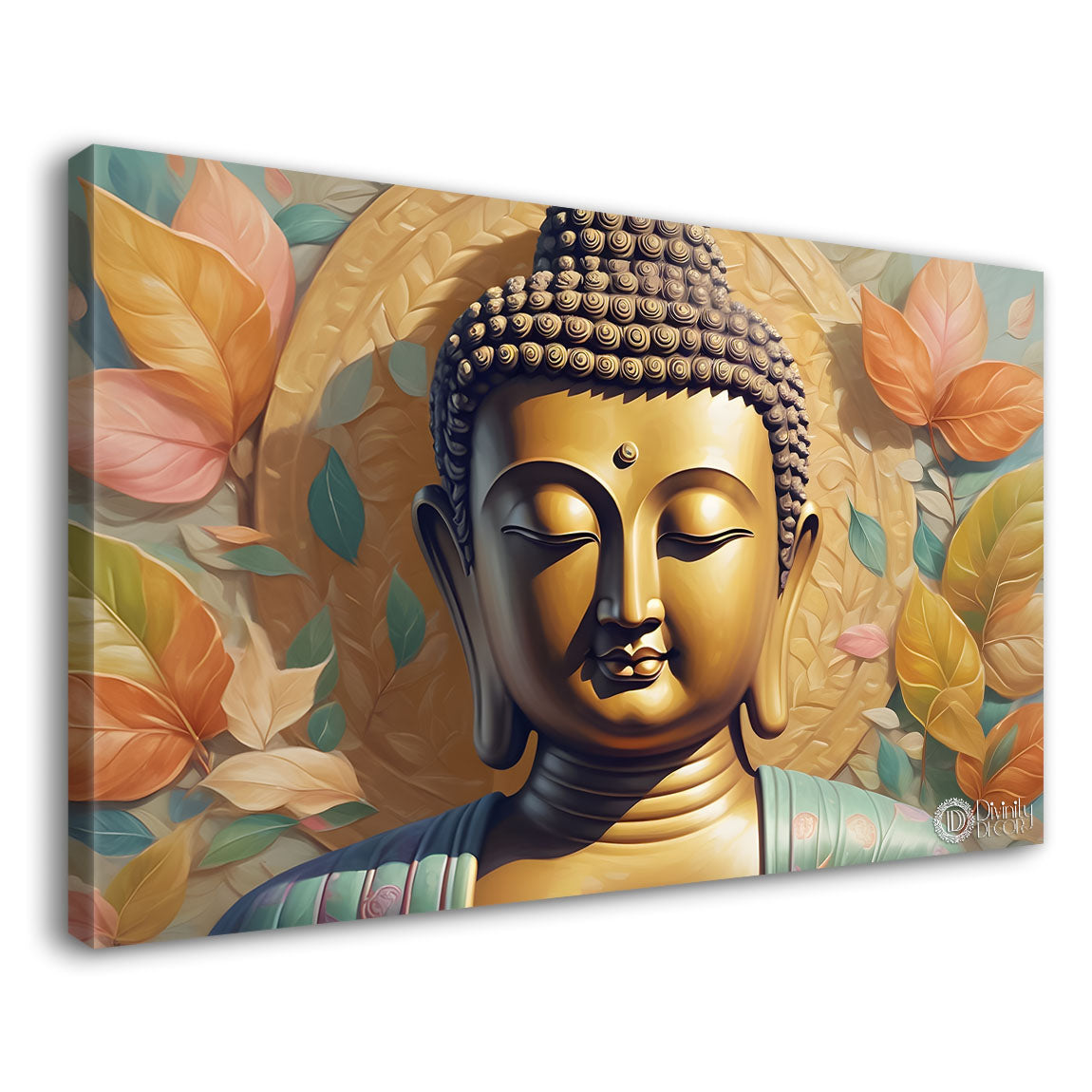 Golden buddha with light textured background painting Canvas Wall Painting - Buddha-214