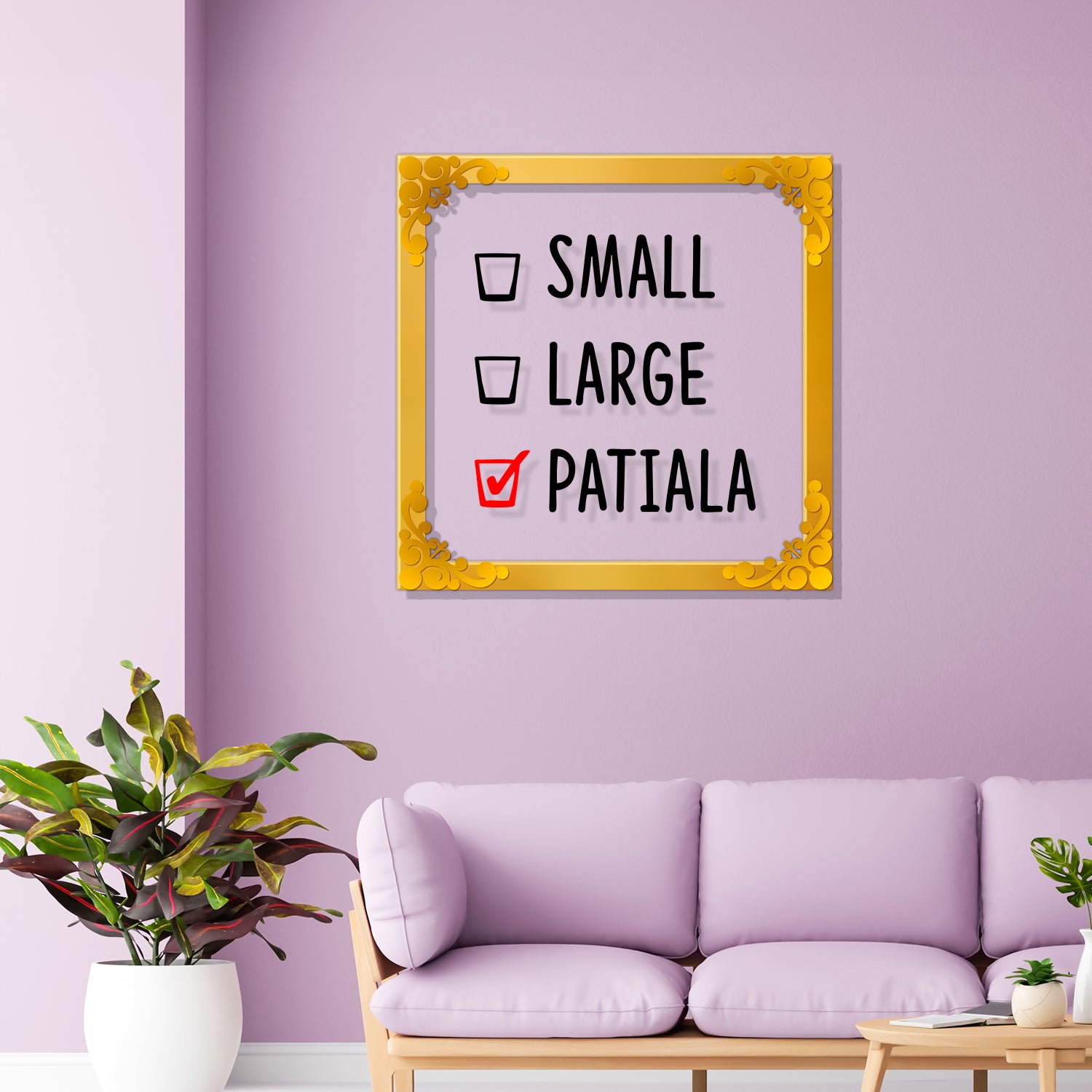 Small large Patiala Golden Plaque for Gifting, Wall Décor Clear UV print with Golden Border-214