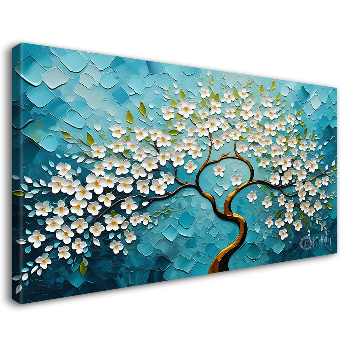 White flower tree in textured background oil painting- Design - Tree-214
