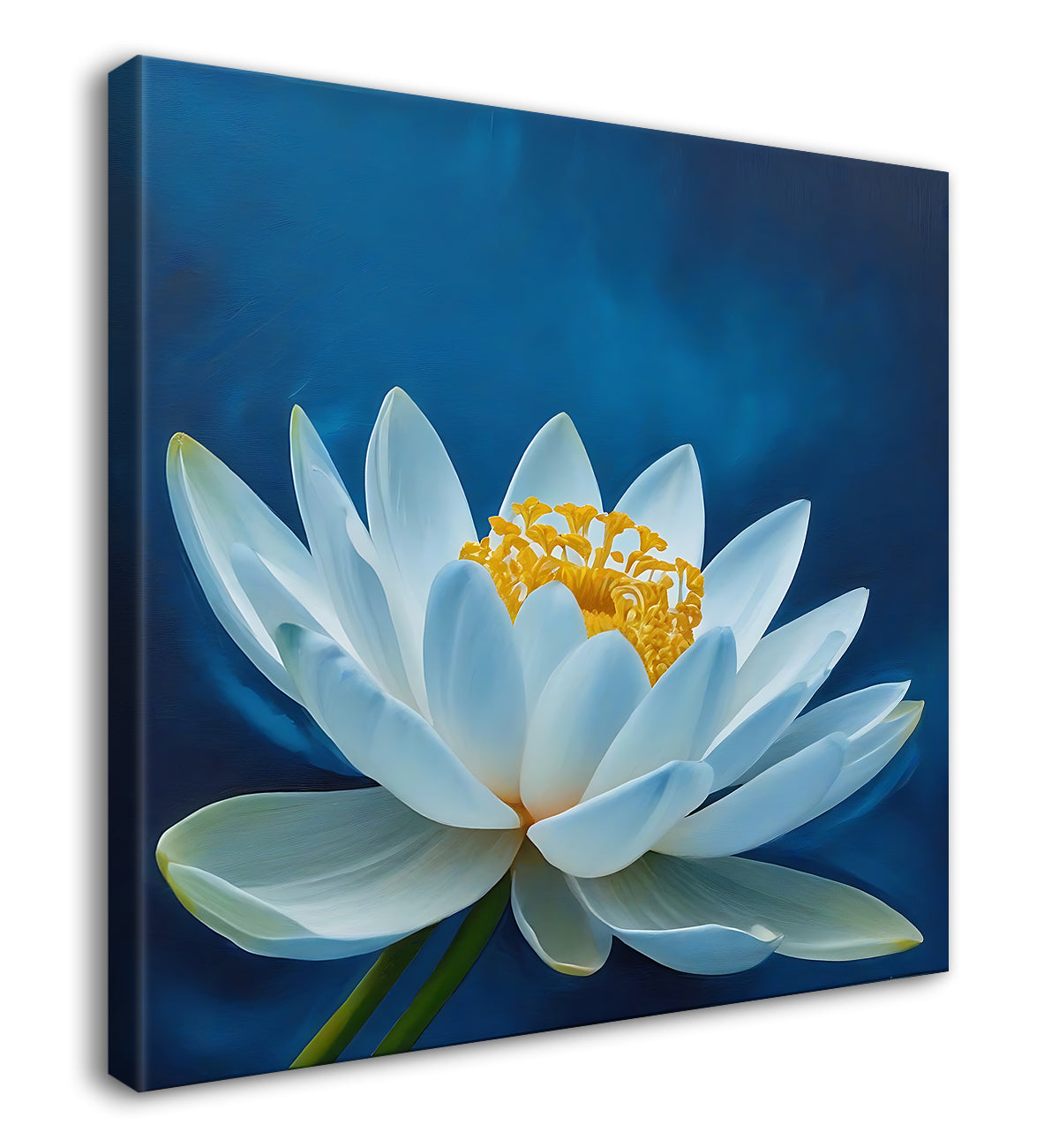 White flower in navy blue textured painting - Flower-S-214