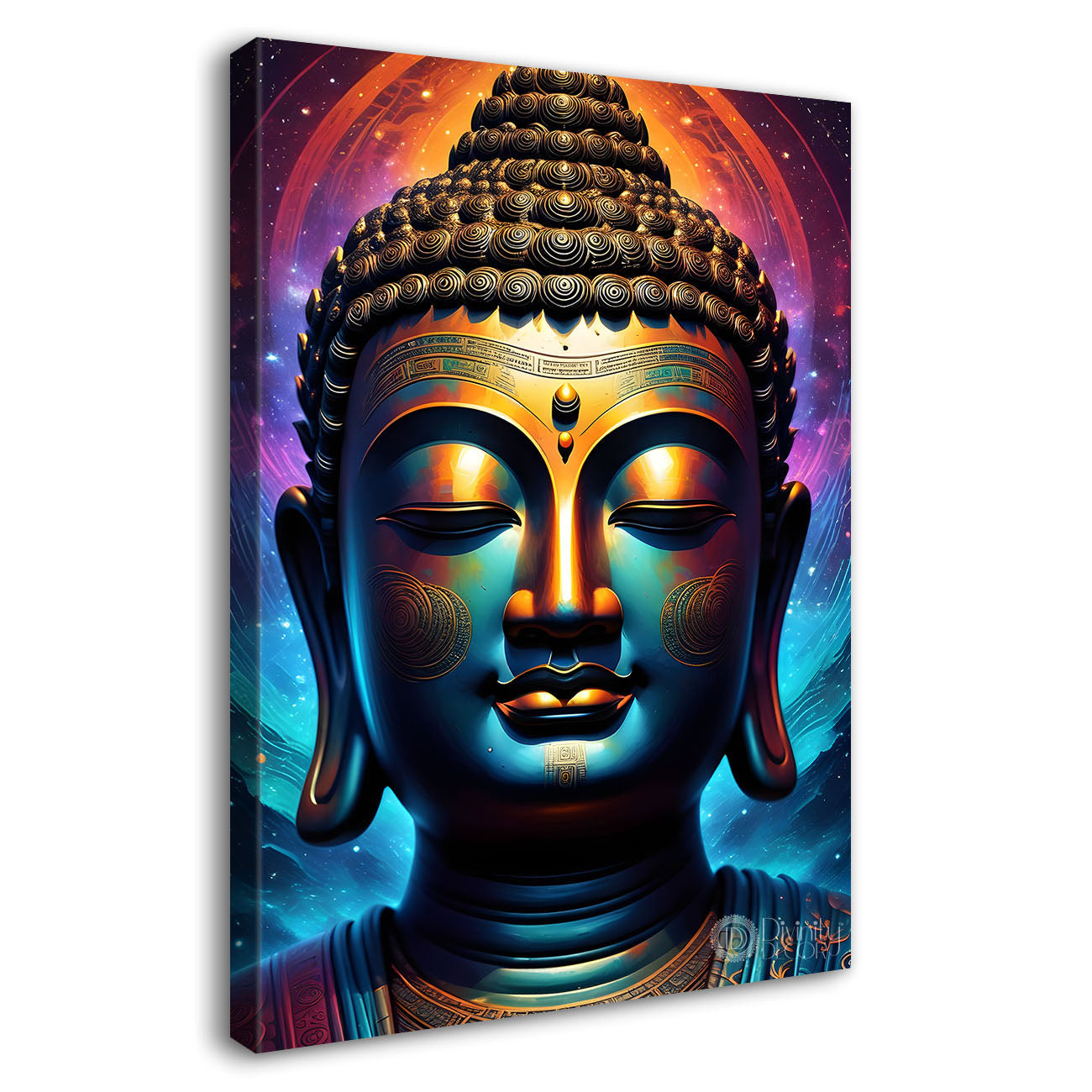 Blue face buddha with colourful and dark texturd oil painting Buddha-V-214