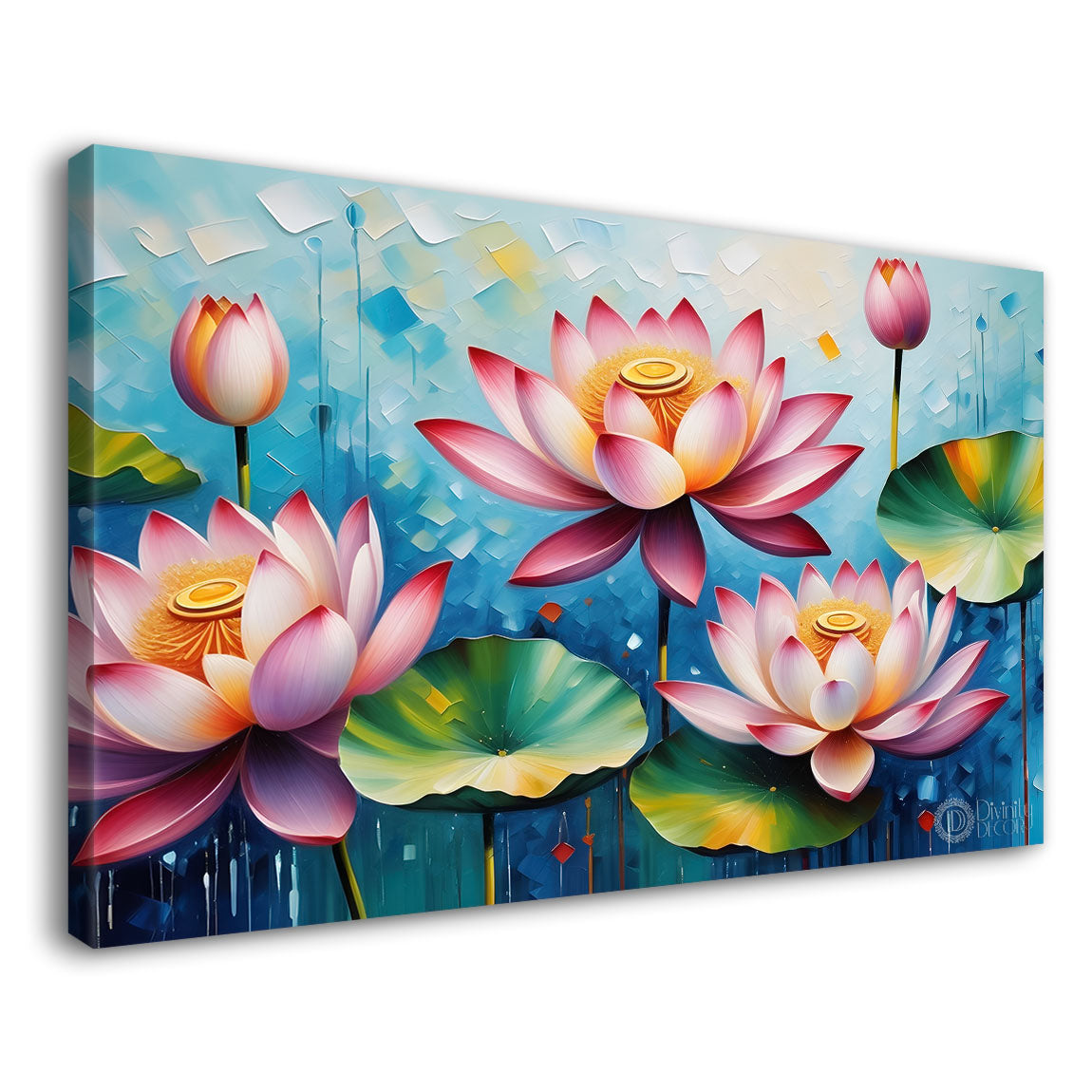 Lotus in blue textured background- Design - Flower-214