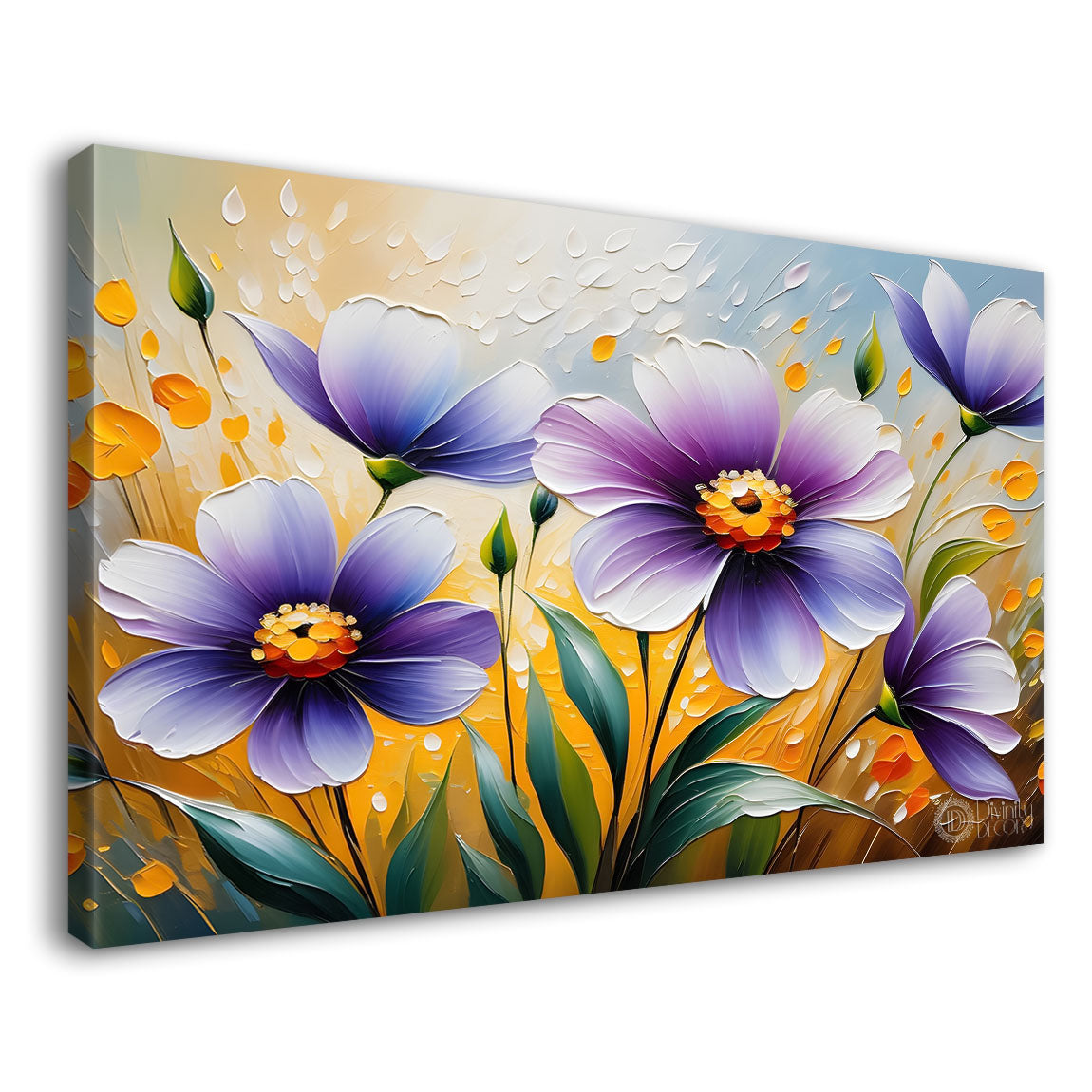Purple flowers in yellow background- Design - Flower-215