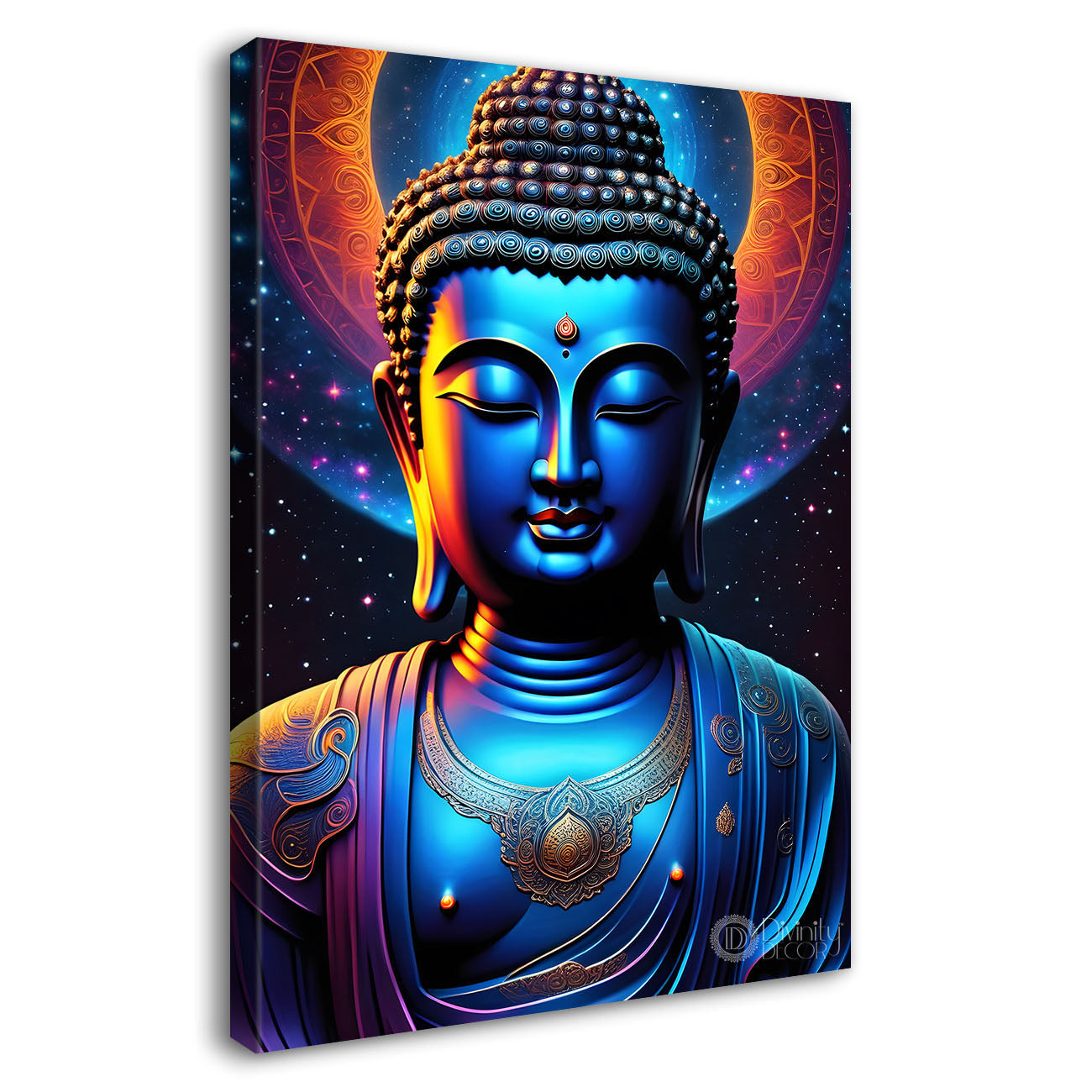 Blue face buddha with colourful and dark texturd oil painting Buddha-V-215