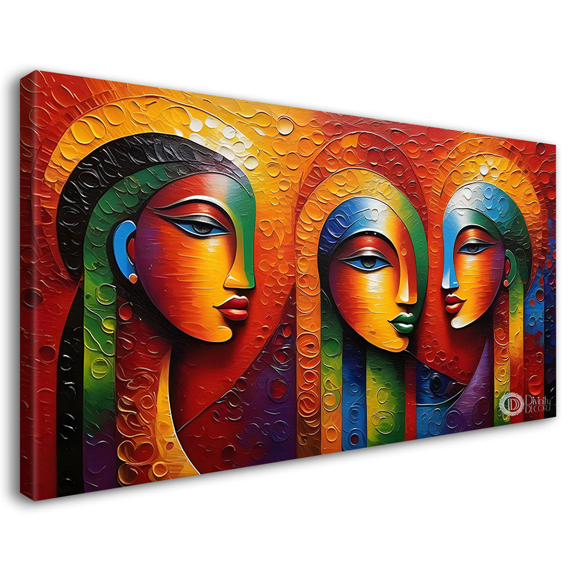 Three modern ladies face textured art Canvas Painting - Design - Modern-L-215